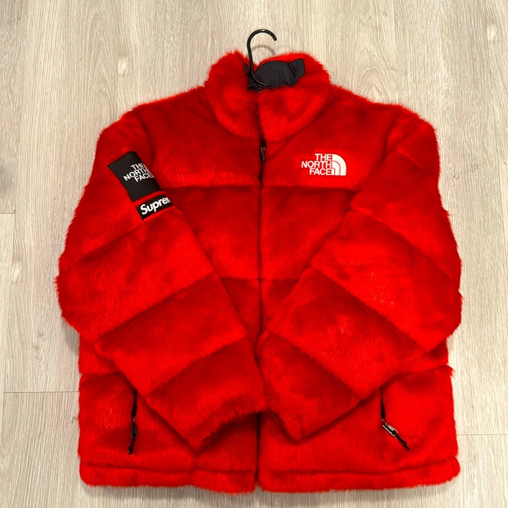 Supreme x The North Face Faux Fur Nuptse Jacket Red